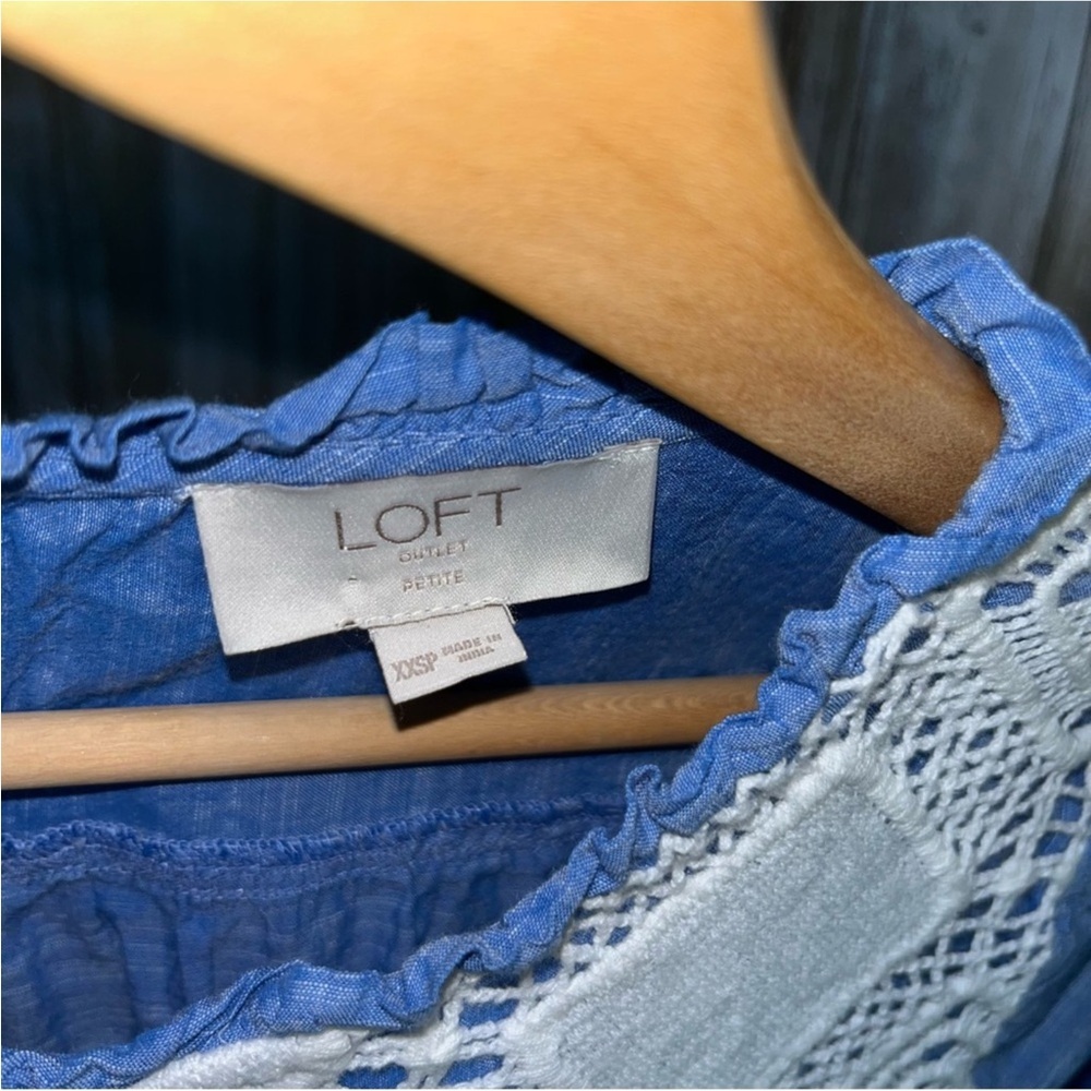 Loft Chambray Ruffle Sleeve Blouse - Picture 5 of 5